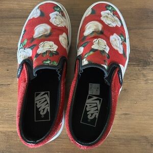 Vans Red Floral Slip-On Sneakers